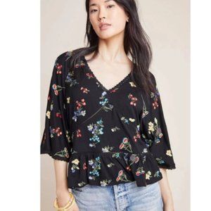 Anthropologie Parvati Floral Embroidered Blouse Size S